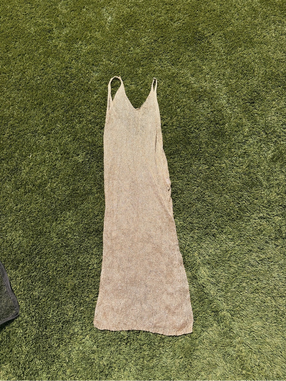 V-Neck Knit Slit Maxi Dress in Beige